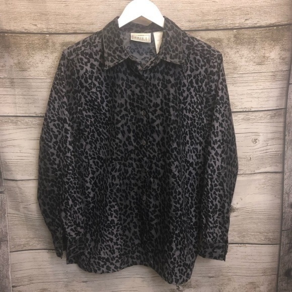 Vintage Erika Studio Cheetah Print Button Up Shirt Jacket Size Medium - Picture 2 of 14